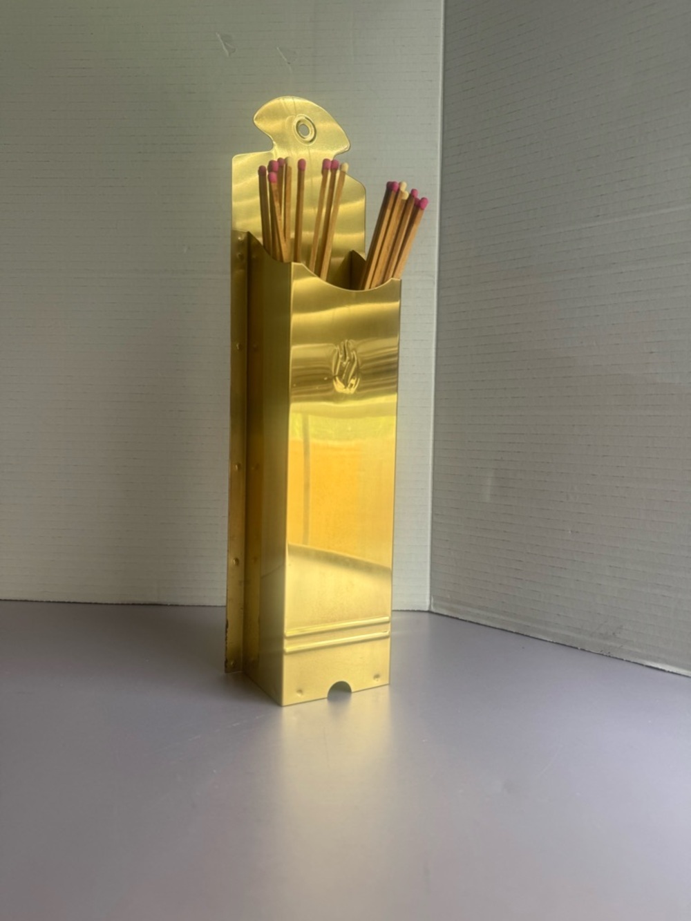 Vintage Brass Match Holder with Pink-Tipped Matches